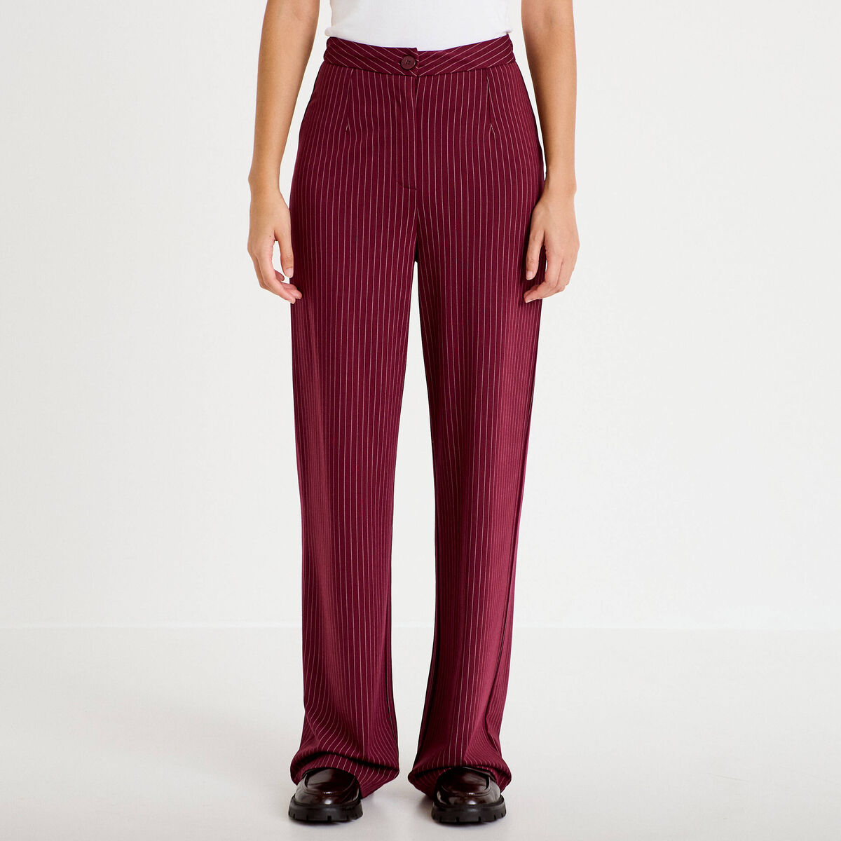 Pantalon large taille haute rouge femme
