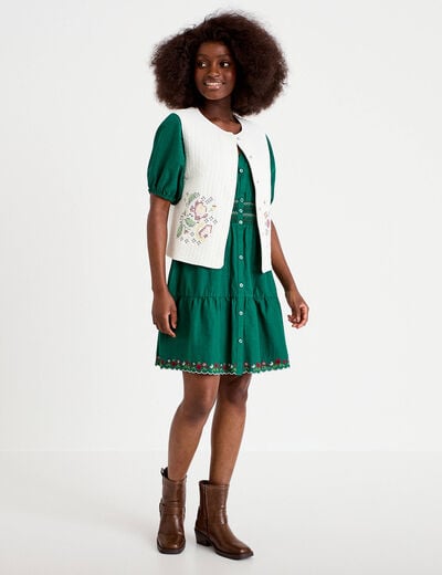 Robe courte &eacute;vas&eacute;e col am&eacute;ricain vert fonc&eacute; femme