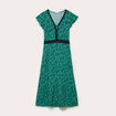 Robe longue &eacute;vas&eacute;e en dentelle col v vert femme