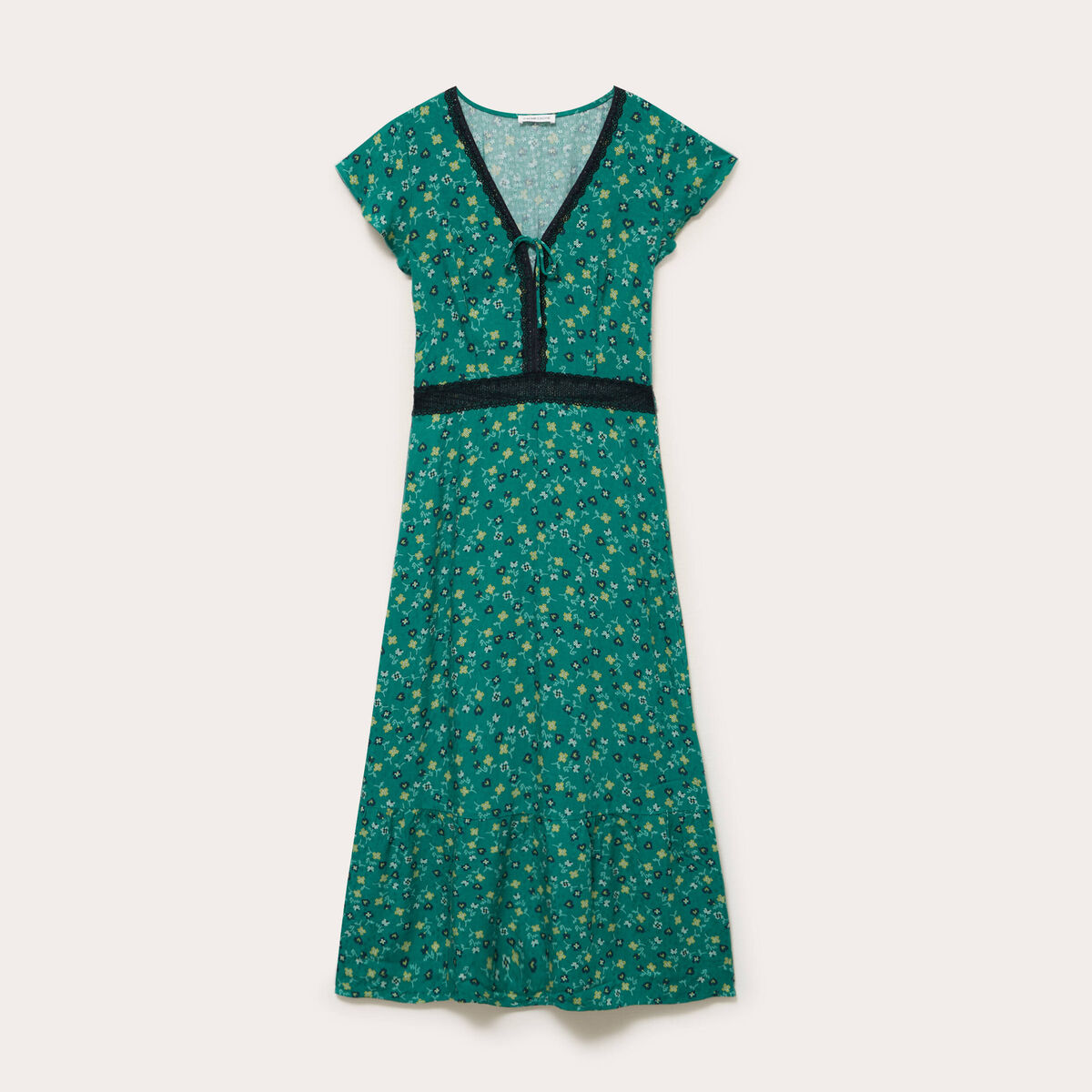 Robe longue &eacute;vas&eacute;e en dentelle col v vert femme