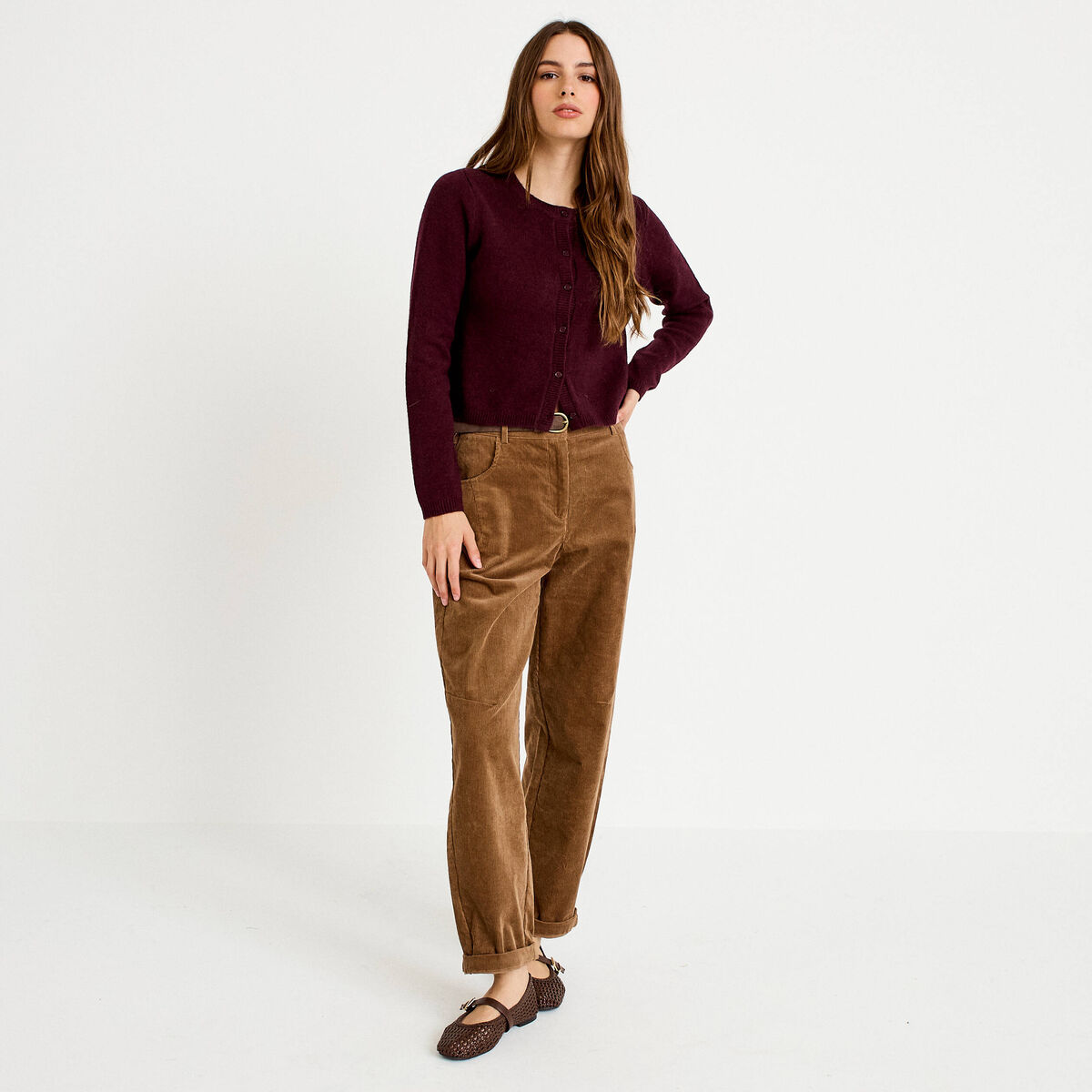 Pantalon barrel ceinture amovible taupe femme