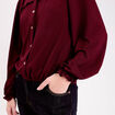 Blouse d&eacute;tails volants violet fonc&eacute; femme