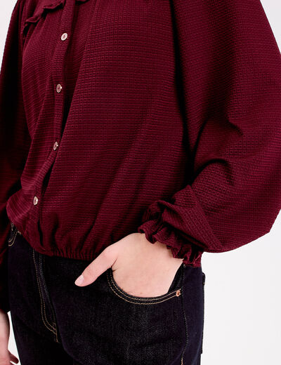 Blouse d&eacute;tails volants violet fonc&eacute; femme