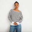 Pull ample manches longues fin blanc femme