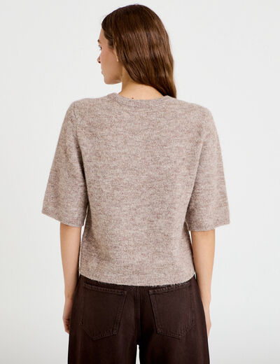 Gilet duveteux manches 3/4 taupe femme