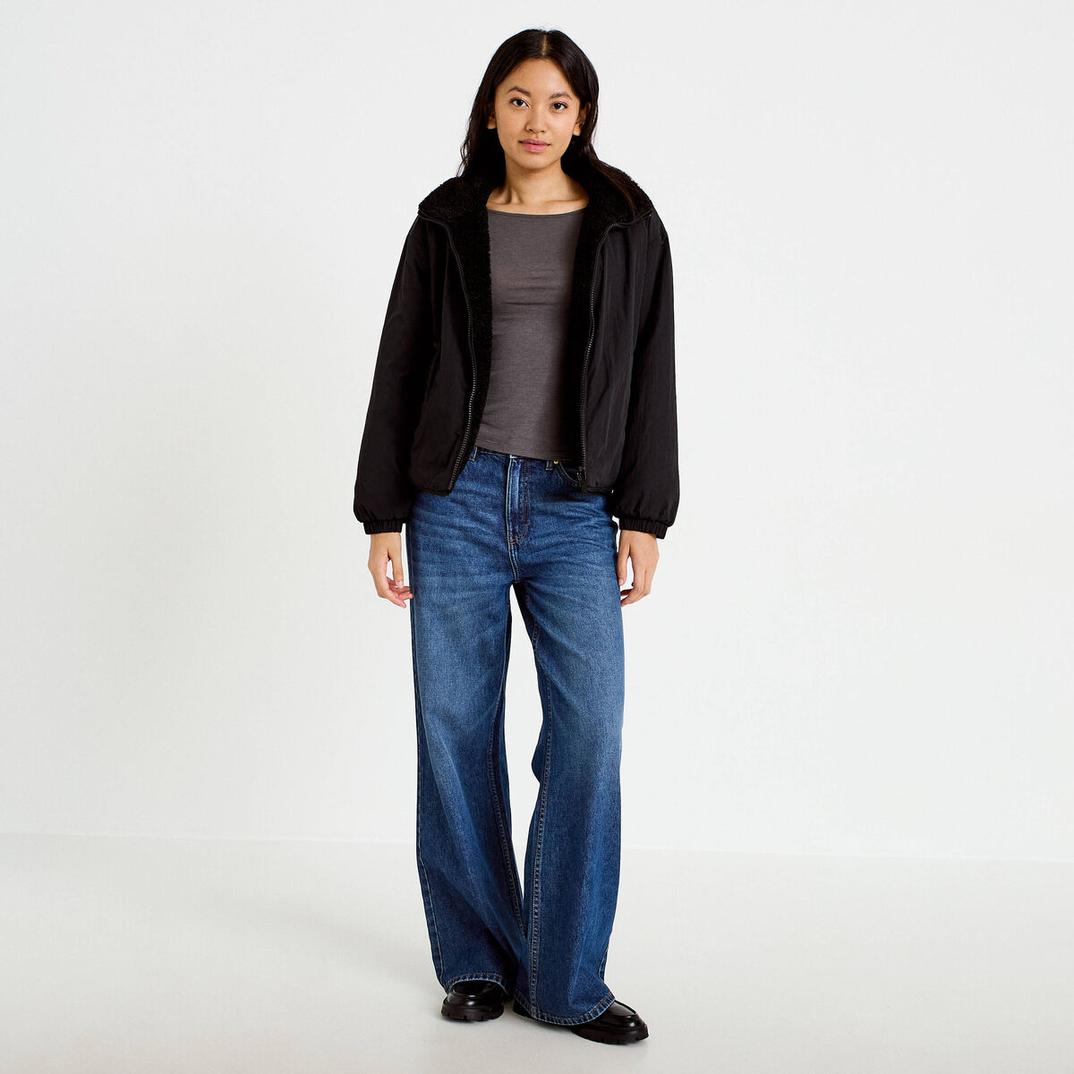 Veste r&eacute;versible effet polaire noir femme