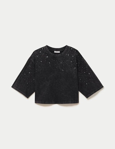 T-shirt oversize court manches longues noir femme