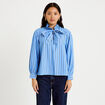 Blouse ample col montant manches longues bleu femme
