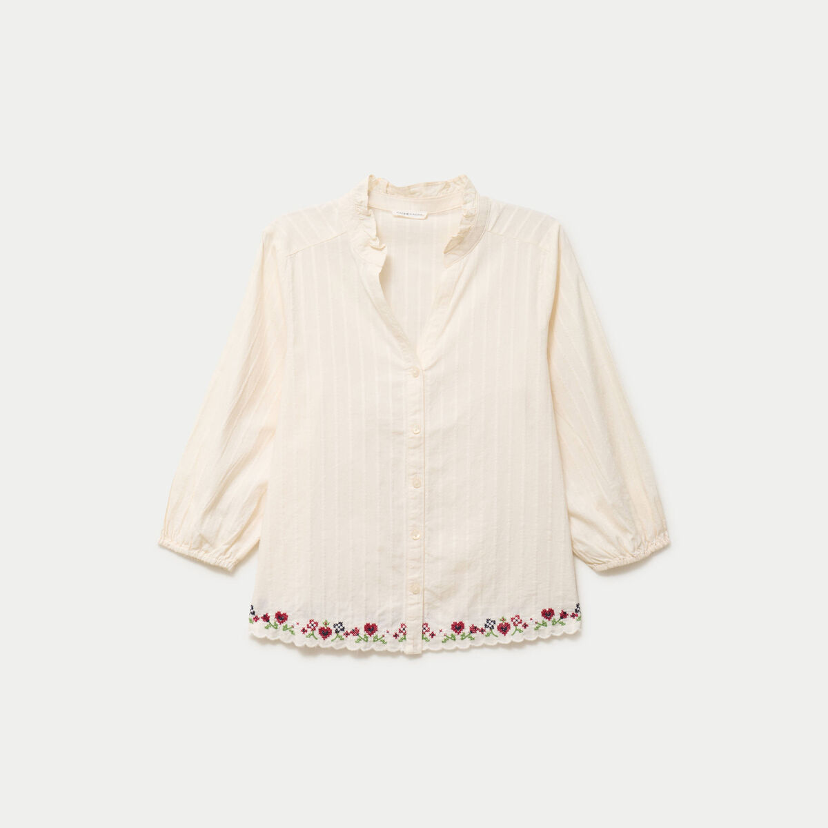 Blouse broderie col v manches 3/4 ecru femme