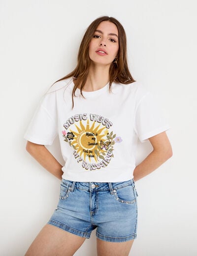 T-shirt oversize manches courtes blanc femme