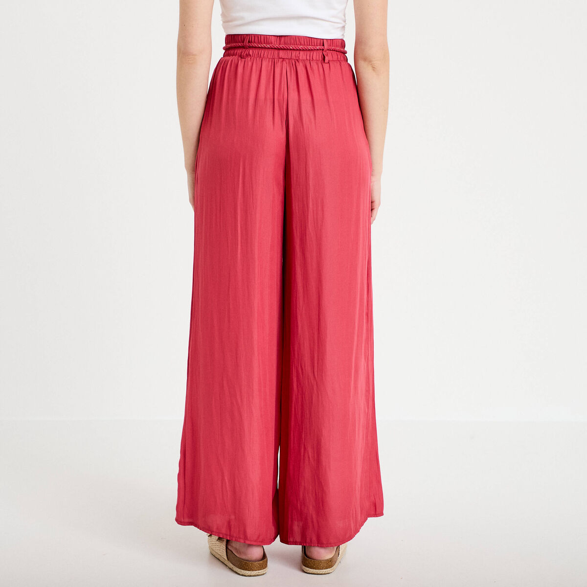Pantalon large taille standard rose framboise femme