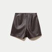 Jupe-short courte en similicuir marron fonc&eacute; femme