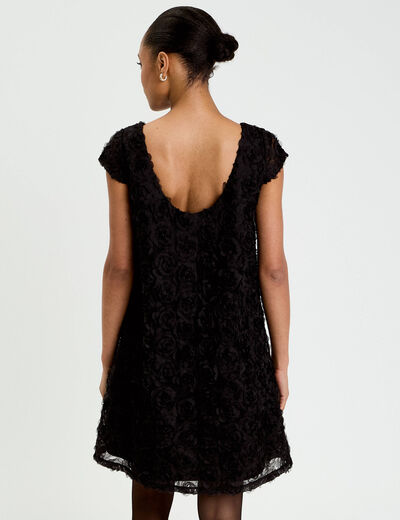 Robe droite motif floral en relief noir femme