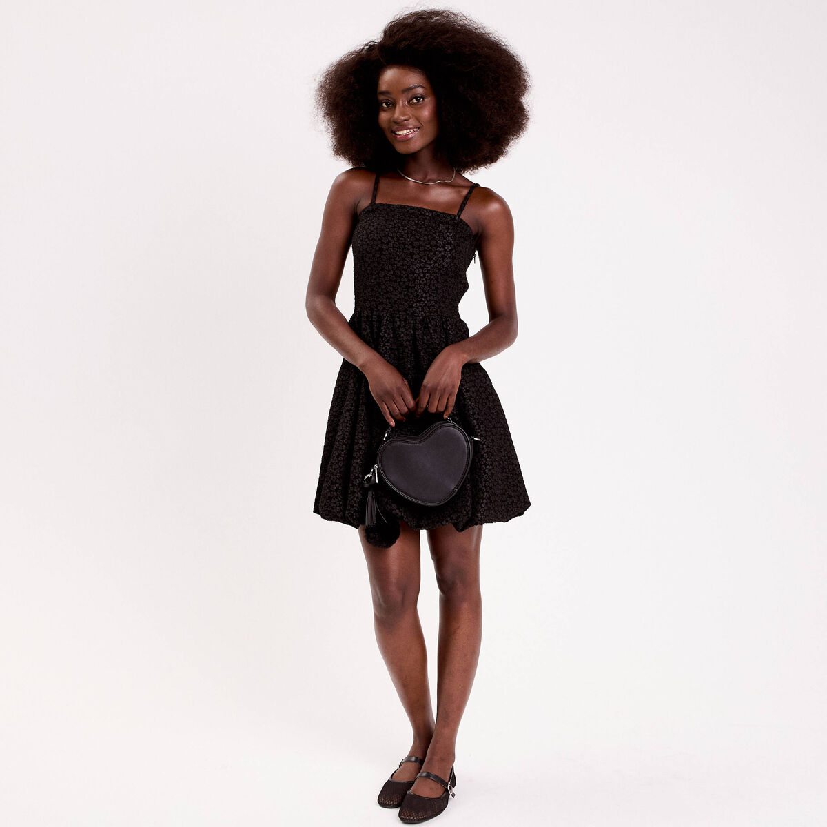 Robe effet boule &agrave; bretelles amobiles noir femme