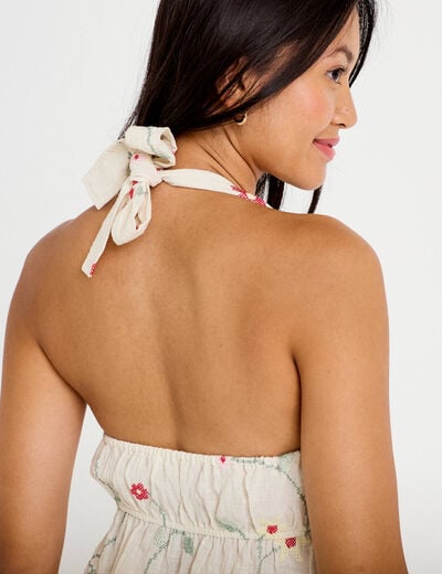 Top dos nu brod&eacute; blanc femme