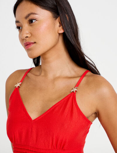 Robe courte d&eacute;collet&eacute; bretelles fines rouge femme