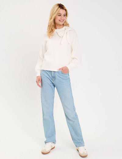 Pull oversize col avec noeud ecru femme