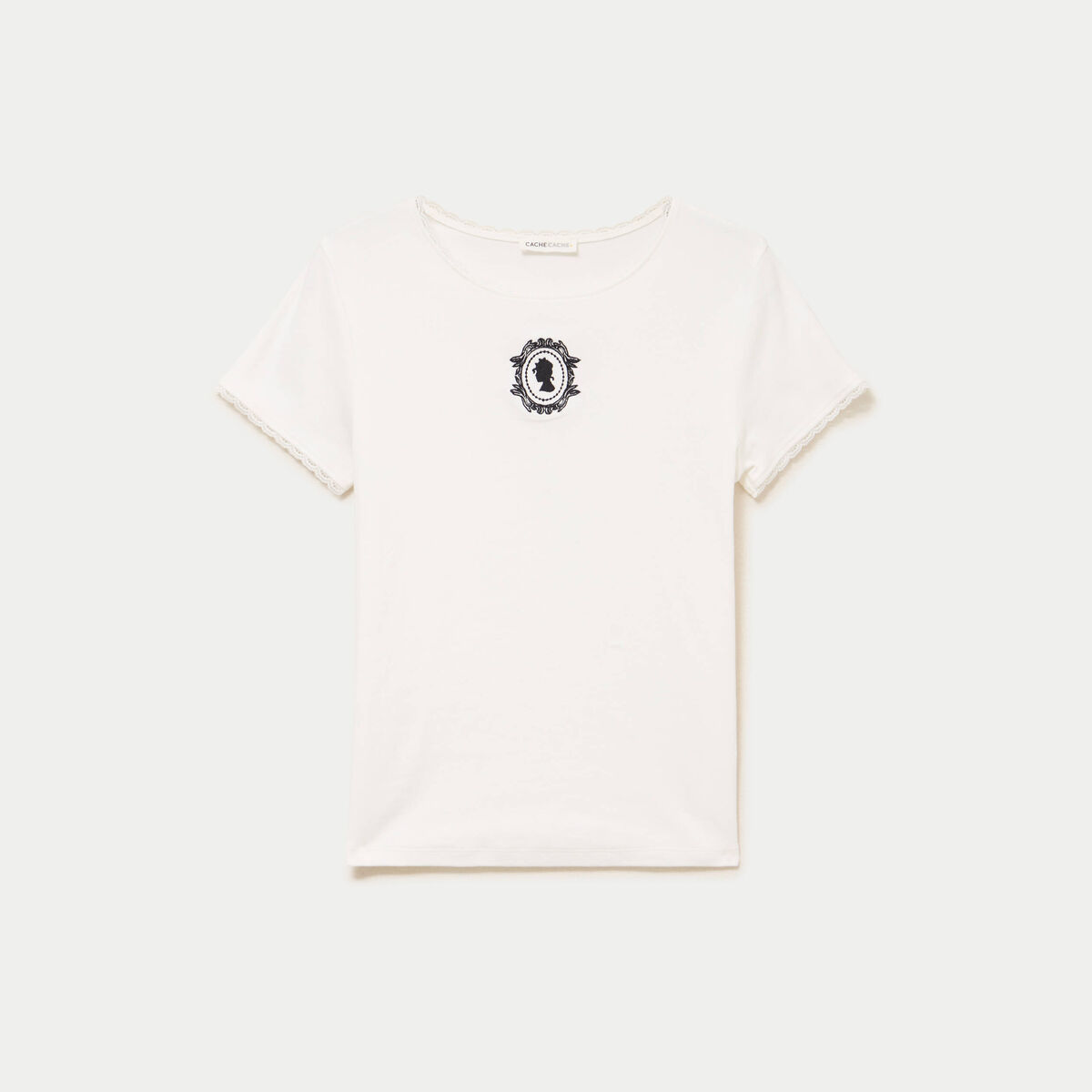 T-shirt col rond brod&eacute; Bridgerton ecru femme