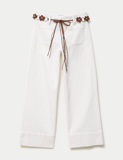 Jean wide leg cropped ceinture amovible denim blanc femme