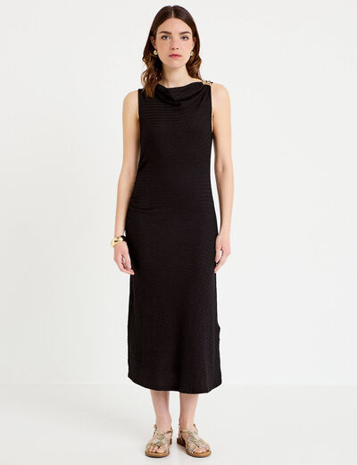 Robe midi droite sans manches en maille noir femme