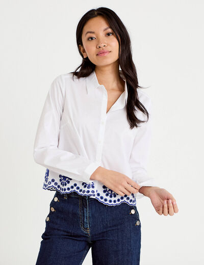 Chemise col classique avec broderie ecru femme