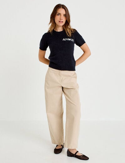 Pull ample manches courtes bleu marine femme