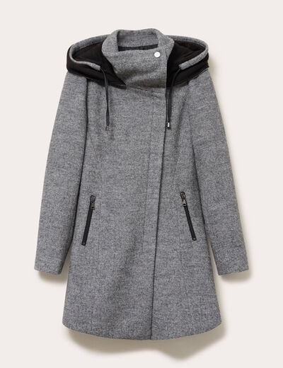 Manteau cintr&eacute; asym&eacute;trique gris fonc&eacute; femme