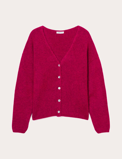 Gilet boutonn&eacute; avec col en V rose fushia femme