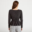 Blouse cintr&eacute;e col v manches longues gris fonc&eacute; femme