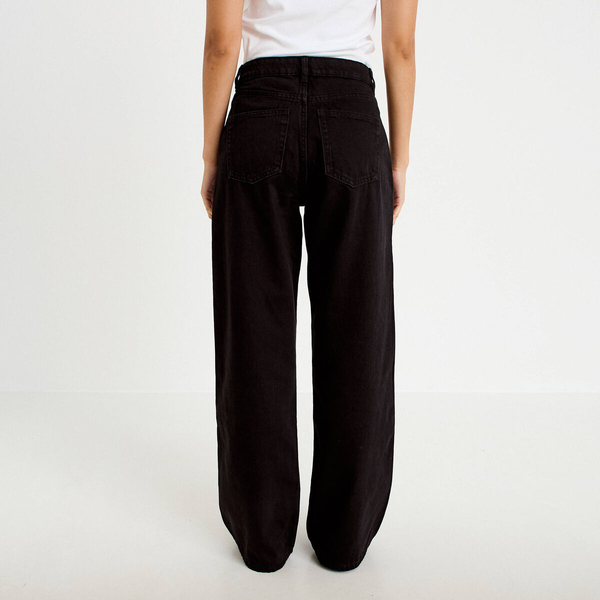 Jeans wide leg taille haute denim noir femme