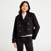 Trench droit court col tailleur noir femme