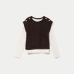 Pull 2-en-1 manches longues col rond marron fonc&eacute; femme