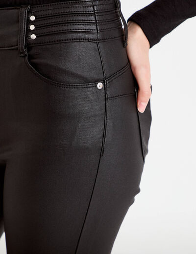 Pantalon skinny enduit denim noir enduit femme