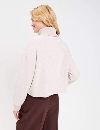 Sweat col roul&eacute; manches longues sable femme