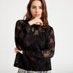 Blouse col rond manches longues dentelle noir femme