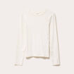 T-shirt cintr&eacute; col rond manches longues ecru femme