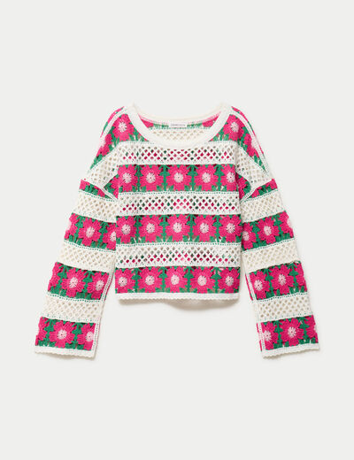 Pull manches longues rose fushia femme