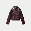 Veste droite cropped en similicuir violet fonc&eacute; femme