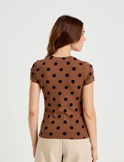 Top ajust&eacute; col rond manches courtes marron femme