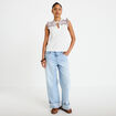 Blouse d&eacute;collet&eacute; sans manches brod&eacute;e rouge femme