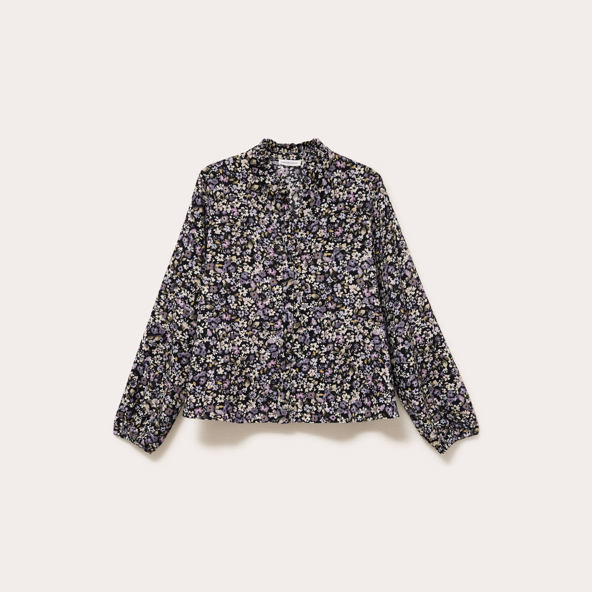 Blouse droite courte manches longues noir femme