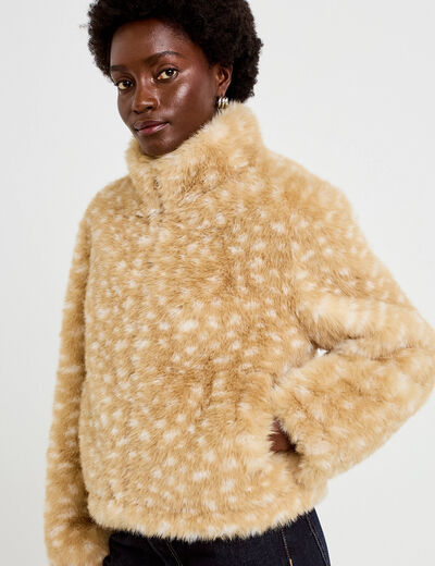Veste cropped ajustable manches longues beige femme