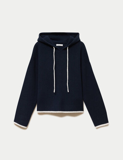 Pull &agrave; capuche bleu marine femme
