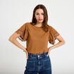 T-shirt col rond manches courtes beige femme