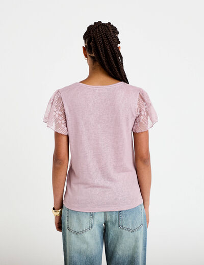 T-shirt manches dentelle parme femme