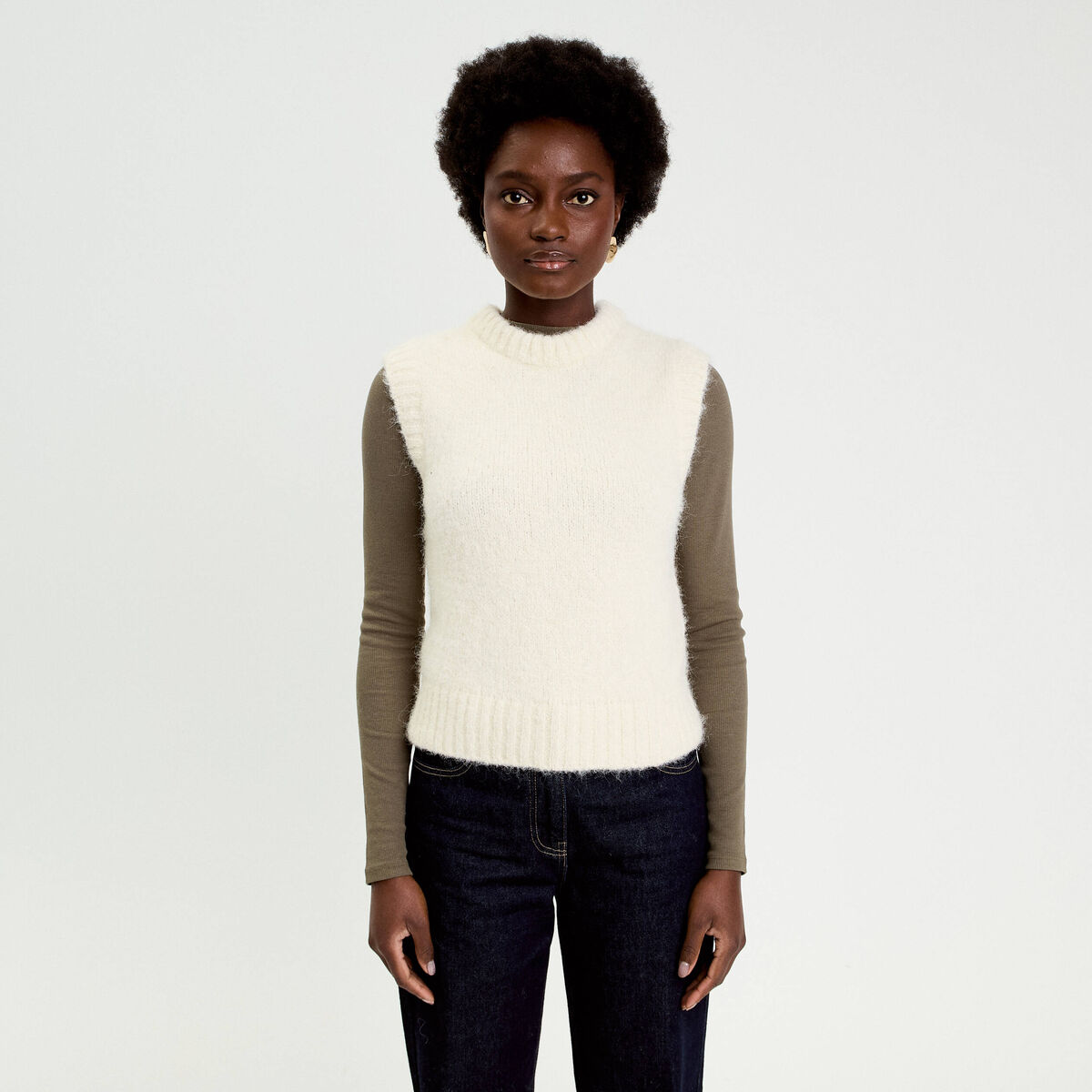 Pull sans manches ecru femme