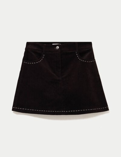 Jupe-short trap&egrave;ze en velours marron fonc&eacute; femme