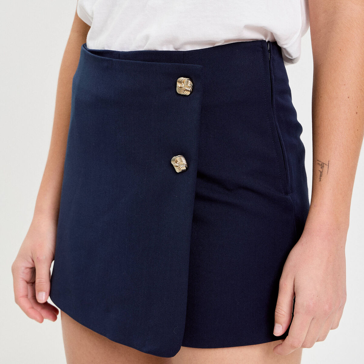 Jupe-short trap&egrave;ze courte bleu marine femme