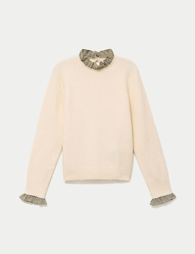 Pull col chemise manches longues sable femme