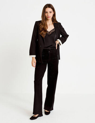 Jean wide leg taille basse strass noir femme